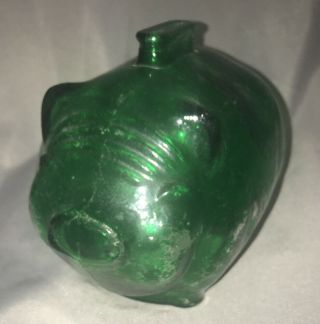 Vintage Glass Piggy Bank Top Coin Slot - Green Is Scratched And Missing 2