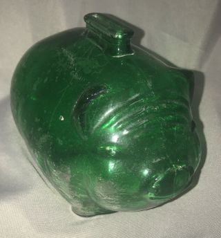 Vintage Glass Piggy Bank Top Coin Slot - Green Is Scratched And Missing 3