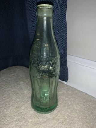 Vintage 1950’s Hobbleskirt Green Glass Coca Cola Bottle,  Clarksville Tennessee