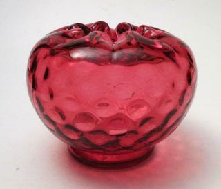 Vintage Fenton Glass Cranberry Pink Coin Dot Optic Rose Bowl Vase