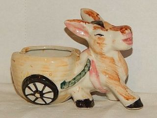 Vintage " Braying Donkey And Cart " Planter - Made In Japan/ceramic