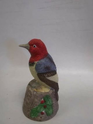 Vintage Jasco Christmas Bell Bird On Stump With Holly