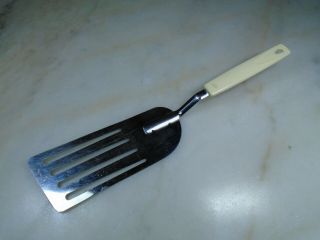 Vintage Stainless Steel Chrome,  Slotted Angled Blade Spatula 12” Long,  Japan