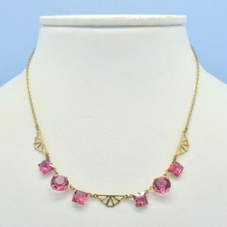 Vintage Necklace 1930s Art Deco Open Backed Pink Crystal Goldtone Jewellery