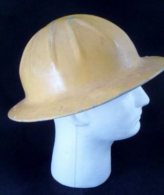 Vtg Aluminum Construction Yellow Full Brim Hard Hat & Harness Stamped Mcgraw Co.