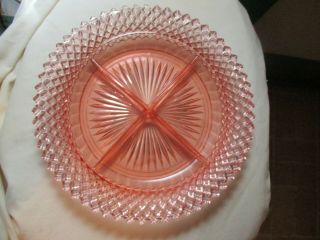 Vintage Pink Depression Glass 8 3/4 " Divided 4 Section Round Relish Dish