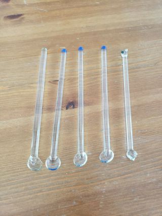Vintage Clear,  Blue,  And Bear Glass Drink Cocktail Stirrers Spoons