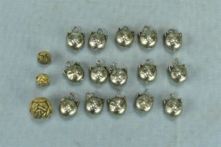 Vintage Set Of 15 Silver Tone Cat Head Beads Parts Repair 00520