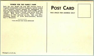 Vintage ALLIS - CHALMERS TRACTORS Advertising Postcard 