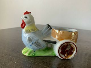Vintage Egg Cup,  Rooster Pulling Cart,  Ceramic Egg Holder