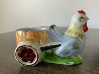 Vintage Egg Cup,  Rooster Pulling Cart,  Ceramic Egg Holder 3