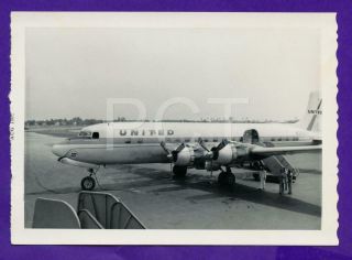 E13 Airport Scene United Airlines Dc - 7 Passenger Plane N37579 Vintage Photo