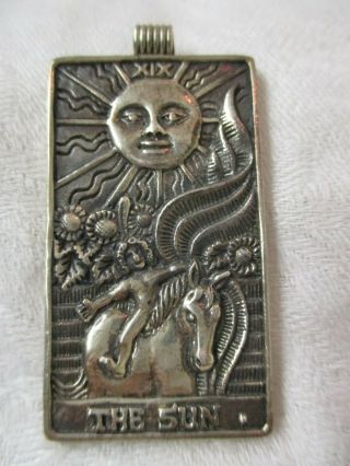 Vintage Sterling Silver Pendant The Sun Tarot Card Man On Horse (mm)