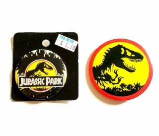 Vintage 1993 Jurassic Park Movie Promo Button Set 6 - Poster Logo Spielberg Pin