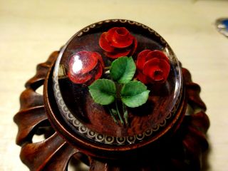 Fabulous Vintage Retro Reverse Carved Lucite Red Roses Brooch