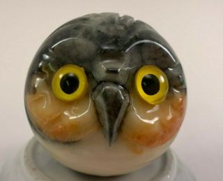 Vintage Hand Carved Alabaster Owl W/ Glass Eyes Paperweight Italy