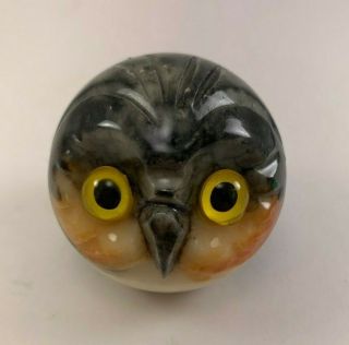 Vintage Hand Carved Alabaster Owl w/ Glass Eyes Paperweight Italy 2