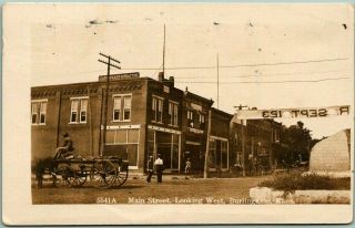 Vintage Burlington Kansas Rppc Real Photo Postcard " Main Street,  Looking West "