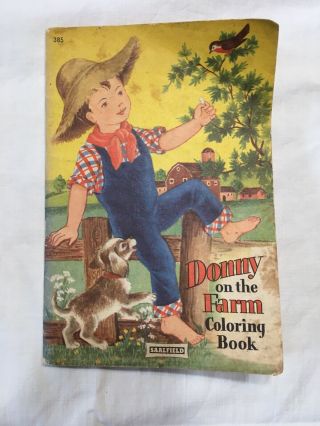 Vintage Donny On The Farm Coloring Book Saalfield Boy And Dog Ephemera Paper