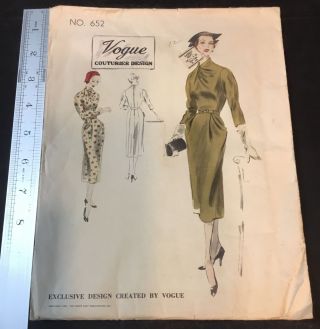 Vintage 1951 Vogue Couturier Design Dress Sewing Pattern - Bust 38 Hip 41 652