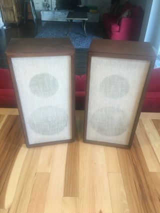 Vintage Klh Model 20 Twenty Speakers Set Shape Teak Wood Mcm Mid Century