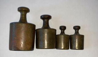 Vintage Set Of 4 Brass Balance Scale Weights: 500 Grams,  200 Grams,  (2) 100 Grams