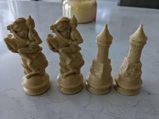 Vintage Anri Replacement Chess Piece 2 White Knight And 2 Rook Lowe Renaissance