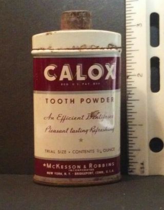 Vintage Tin Calox Tooth Powder Trail Size Mckesson & Robbins Co