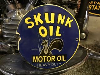 Rare Vintage Porcelain Skunk Oil Motor Oil Sign Ford Harley Chevy Dodge Indian