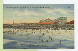 Vintage Postcard Surf Bathing In The Atlantic Ocean At Jacksonville Beach,  Fl