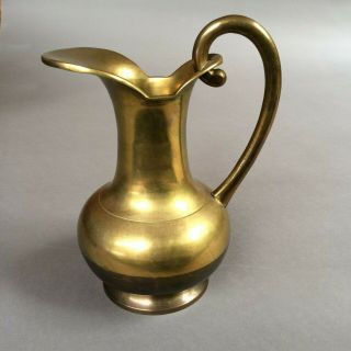 Large Vintage Solid Brass Pitcher With Handle 8.  5 "