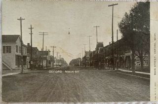 Vintage Real Photo Postcard Rppc Main Street View Of Oxford Mich 1907