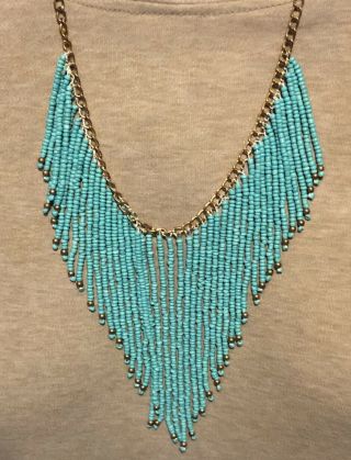 Vintage Multi Strand Turquoise Seed Bead Bib Statement Necklace 18”