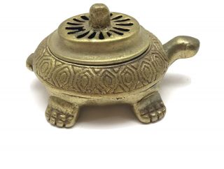 Vintage Brass Turtle Small Decorative Incense Burner Container Made In Korea