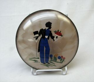 Vintage Reverse Painted Silhouette Gentleman Caller Convex Glass 5 " Round