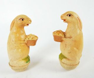 2 Vintage Celluloid Easter Rabbit Bunny Roly Poly Toy Weighted