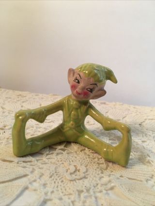 Vintage Christmas Gilner Elf Pixie Lime Green Ceramic Figurine