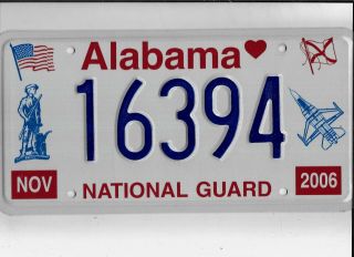 Alabama 2006 License Plate " 16394 " National Guard