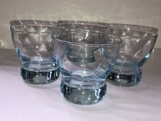 Set Of 4 Vintage Optic Swirl Light Blue Ice Cocktail Glasses -