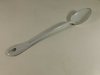 Vintage 13 Inch White Enamelware Metal Kitchen Spoon