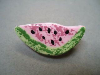 Vintage Hand Made Enamel Porcelain Slice Of Water Melon Summer Theme Brooch Pin