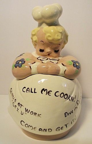 Very Rare Vtg 1950 De Lee Art Pottery Hollywood Girl Chef Cookie Jar All Gone