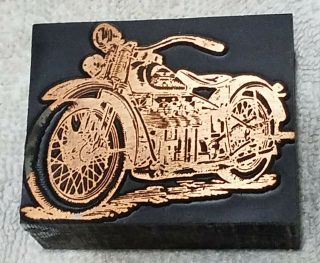 Vintage Wood Printer Ink Press Block Motorcycle 1930 - 1950 