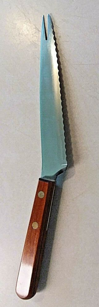 VINTAGE 7 - INCH EKCO VISCOUNT KNIFE STAINLESS USA TOMATO CHEESE FORKED W/SHEATH 2