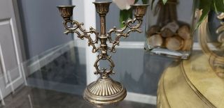 Vintage Miniature Brass Candelabra 3 - Arm Candle Stick Holder,  Made In Italy
