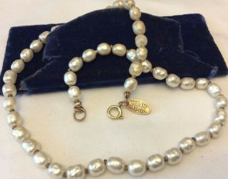 Miriam Haskell Signed Single Strand Baroque Pearl 16 " Necklace Vintage Classic