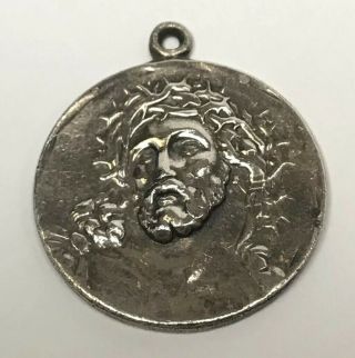 Vintage Sterling Silver Detailed 3d Jesus Circle Charm Pendant 925 Crucifix