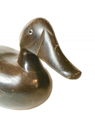 Vintage Duck Decoy Wood Large Brown Glass Eye Unsigned