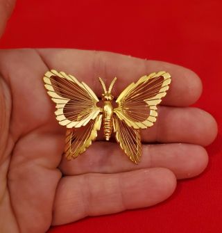 Vintage Signed Monet Gold Tone Butterfly Brooch Pin w/ Wire Wings EUC 2
