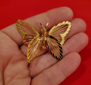Vintage Signed Monet Gold Tone Butterfly Brooch Pin w/ Wire Wings EUC 3